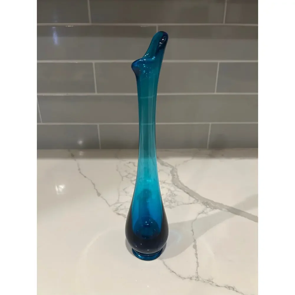 Mid-Century Modern‎ Viking Blue Swung Art Glass Vase- Quantity 2 Excellent Cond